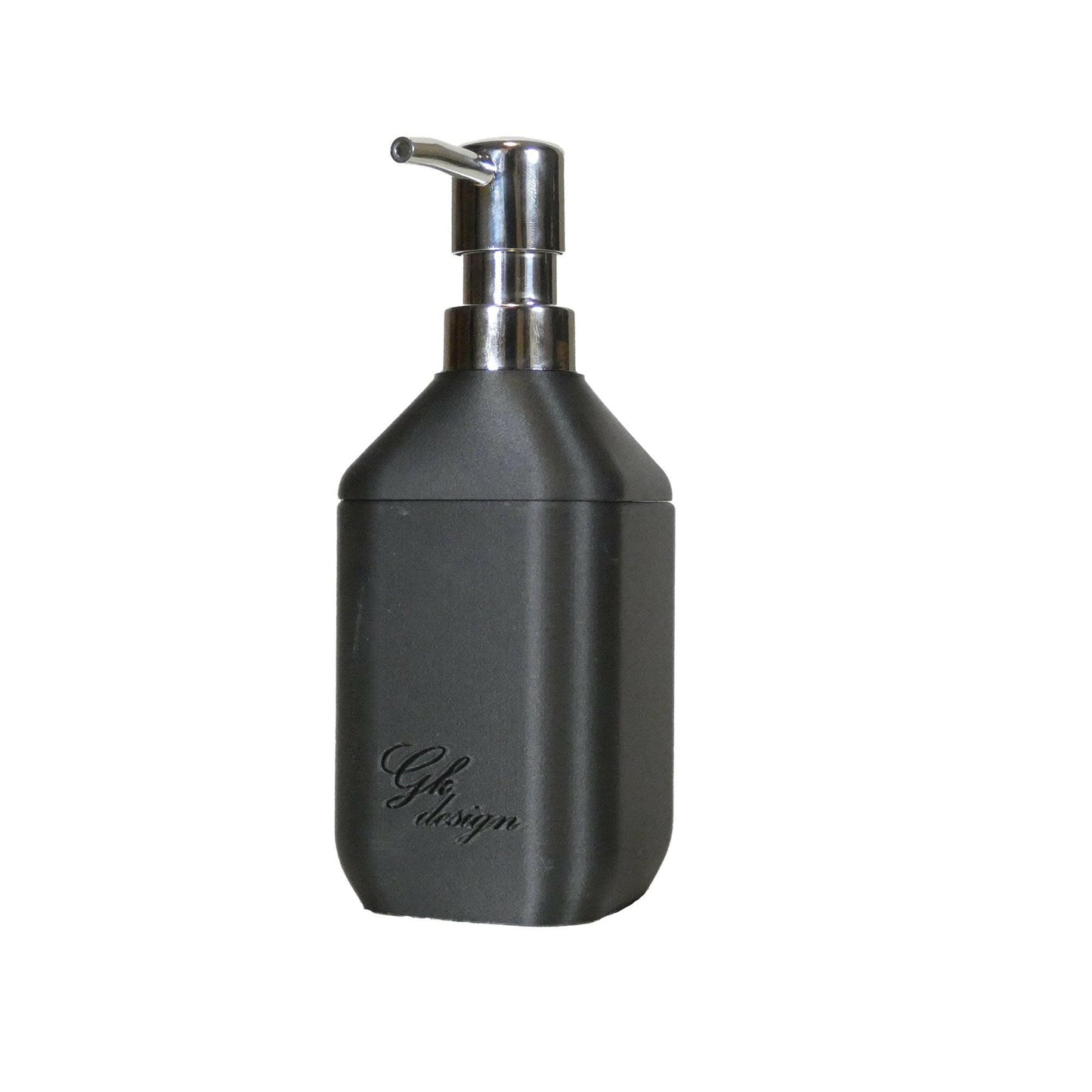 Gros plan sur la finition noir mat du distributeur de savon liquide, mettant en valeur son design épuré et chic.