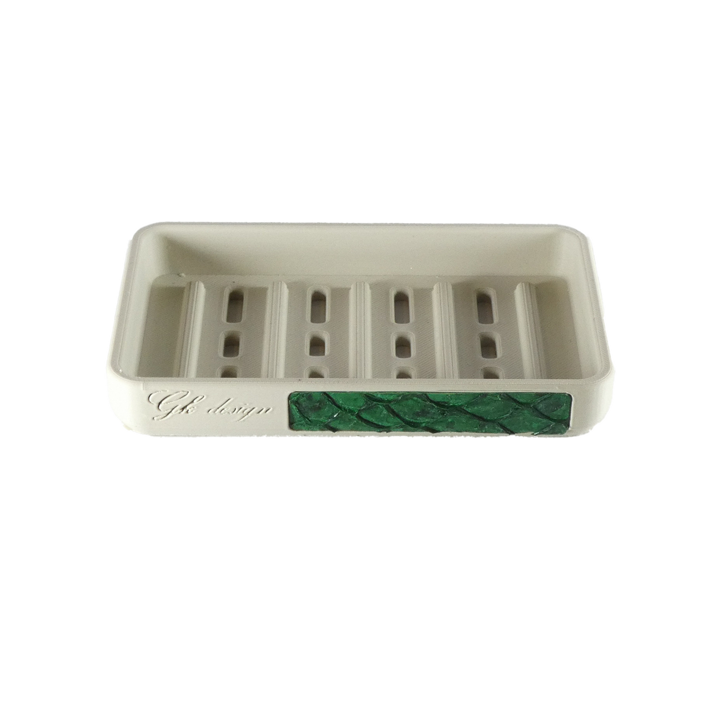 Porte-savon écologique en cuir de poisson et PLA biosourcé, élégant et durable, idéal pour une salle de bain moderne et responsable. Accessoire design de la gamme Cuir de Poisson.