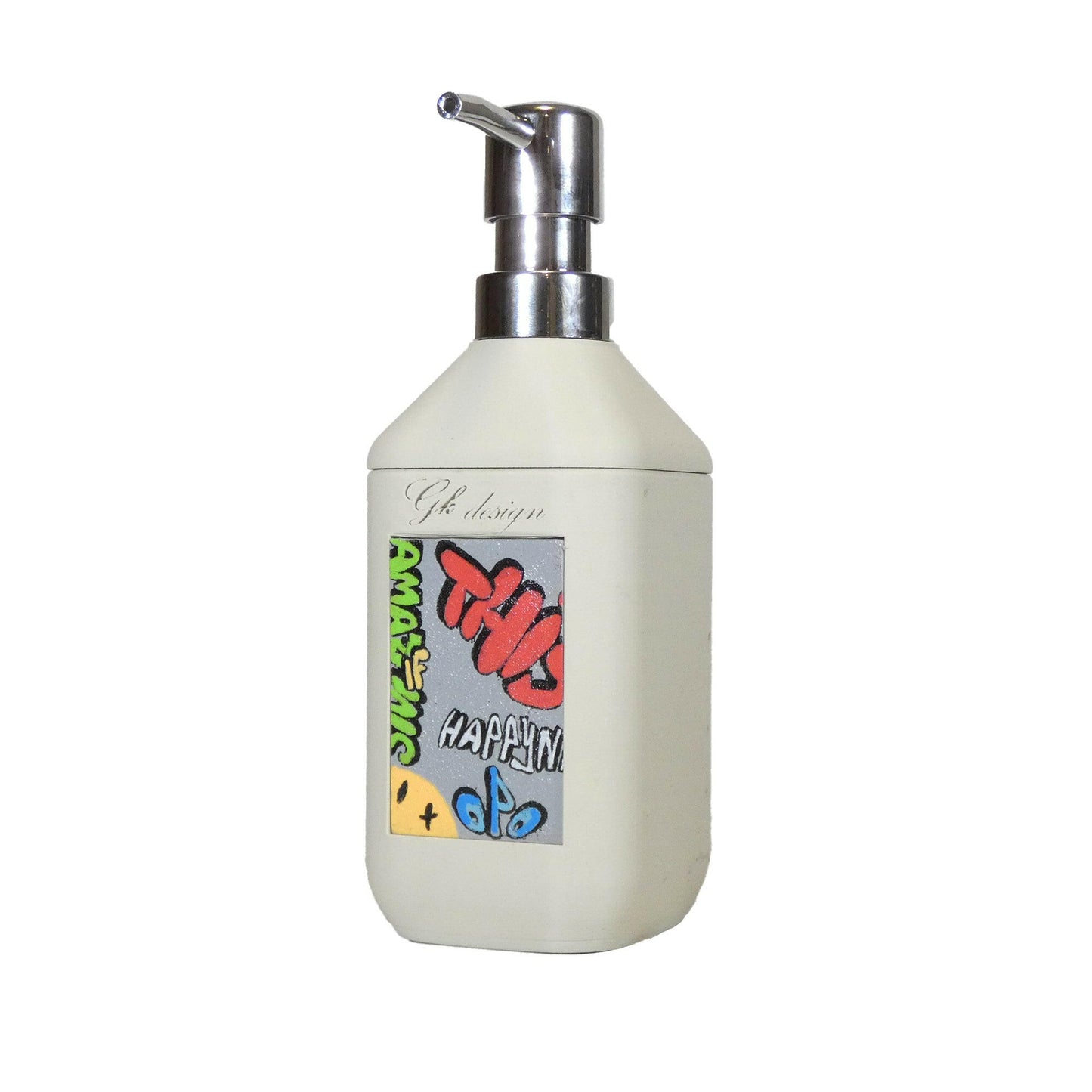Distributeur de savon Street Art en impression 3D - Design moderne avec graphismes inspirés du graffiti, idéal pour une salle de bain tendance.