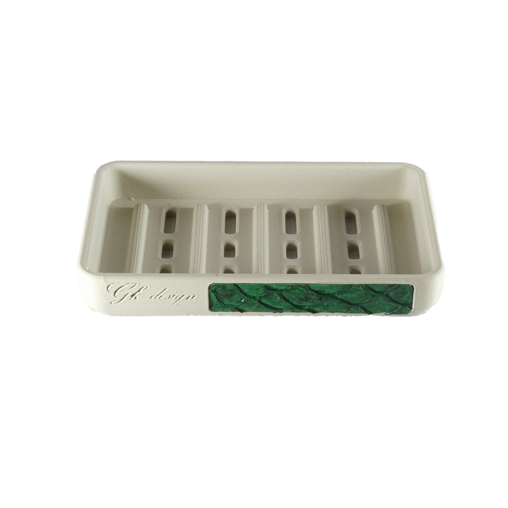 Porte-savon écologique en cuir de poisson et PLA biosourcé, élégant et durable, idéal pour une salle de bain moderne et responsable. Accessoire design de la gamme Cuir de Poisson.